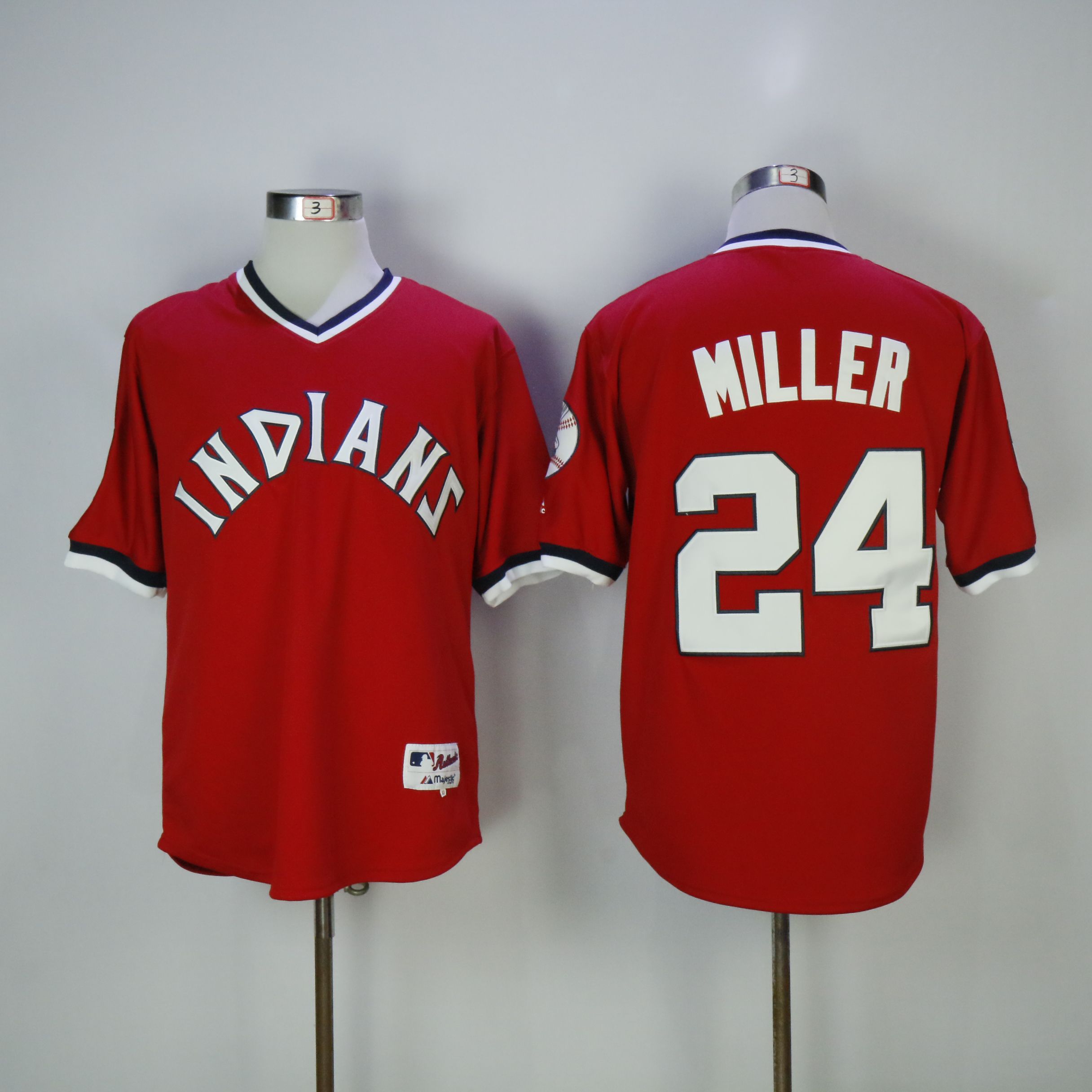 Men Cleveland Indians #24 Miller Red MLB Jerseys